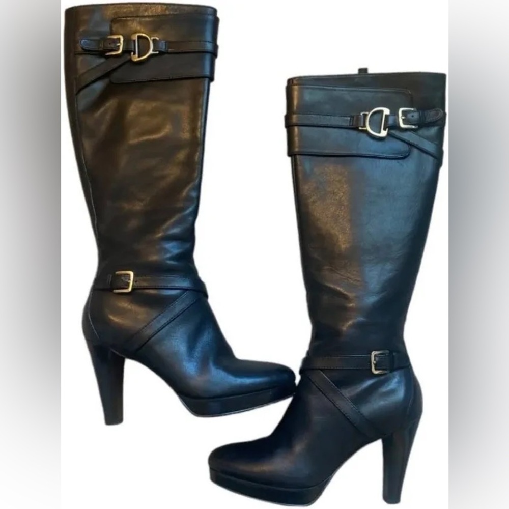 Elegant Black Heeled Boots with Strap Detail